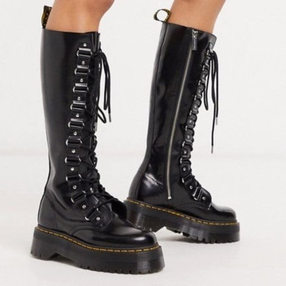Dr. Martens Shoes - Dr. Martens 1B60 Britain XL Knee High Platform Boots 9 RARE Docs Black 20Eye
